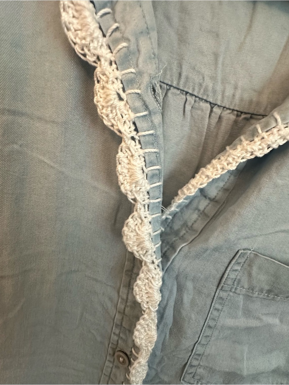 Time and Tru Light Blue Chambray Dress with Hand Crochet-Trim upcycled - Picture 3 of 7